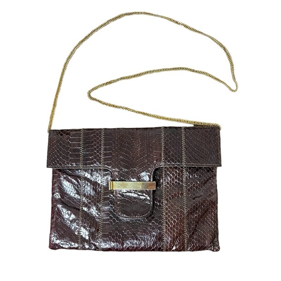 Handbags - Vintage faux crocodile leather evening shoulder bag gold chain strap